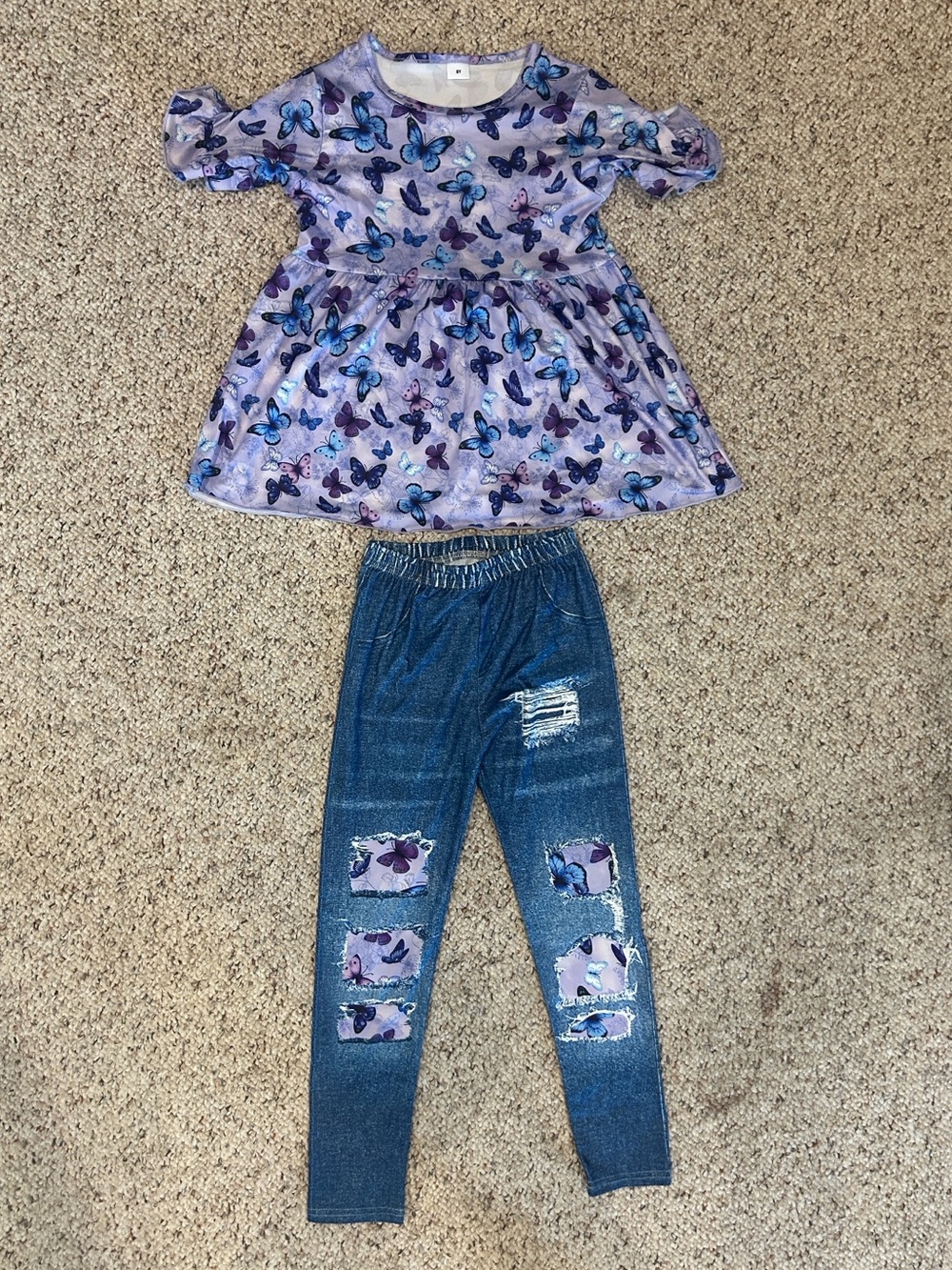 Lavender Butterfly Print Girls Top and Legging - Soft Knit
